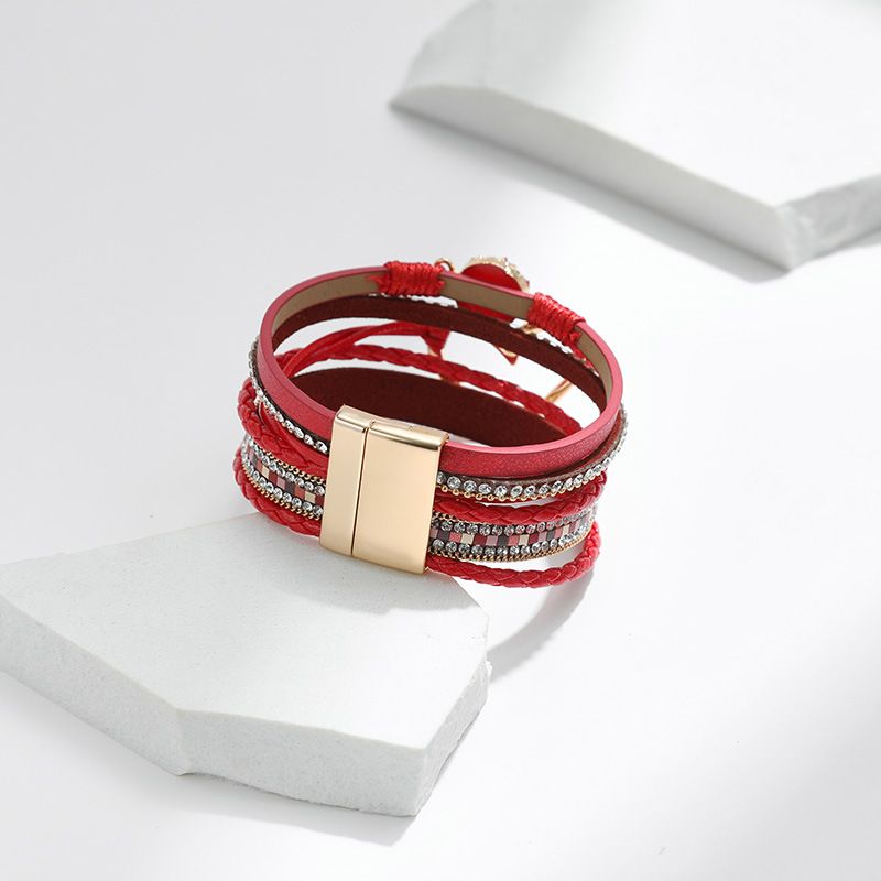 Set di bracciali a strati bohémien - Bracciale rigido regolabile a cuore aperto e catena con perline_voghion.com