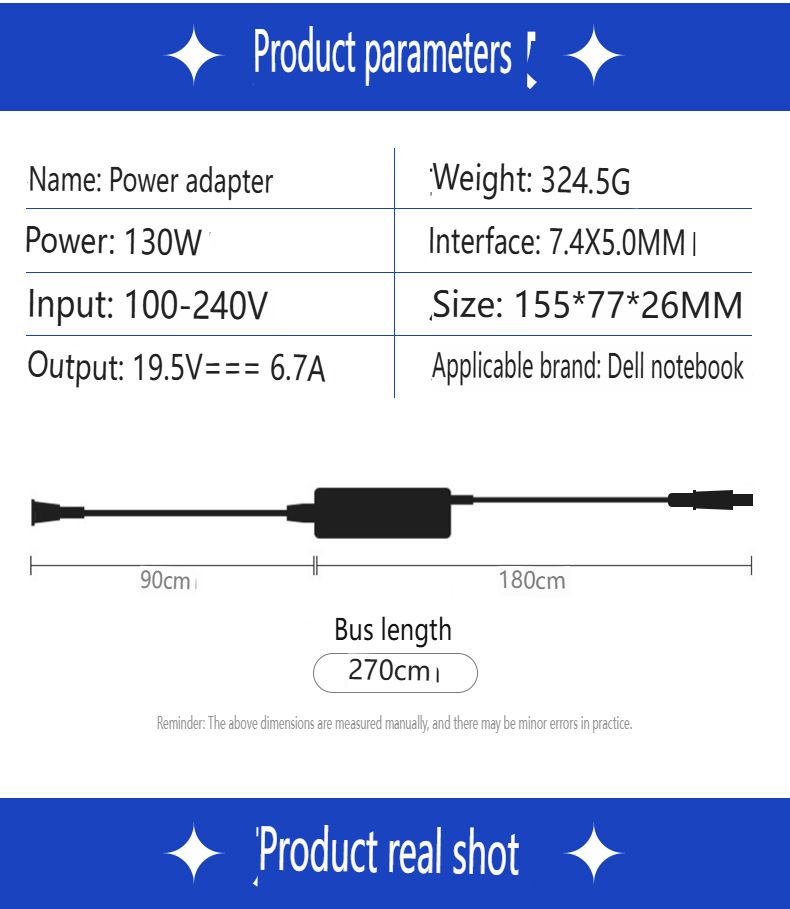 130W Power Adapter Suitable For Dell Laptops 19.5V 6.7A Charger With 7.4x5.0mm Tip, Compatible With Dell XPS 15, Inspiron 16 Plus & Precision 3560_voghion.com
