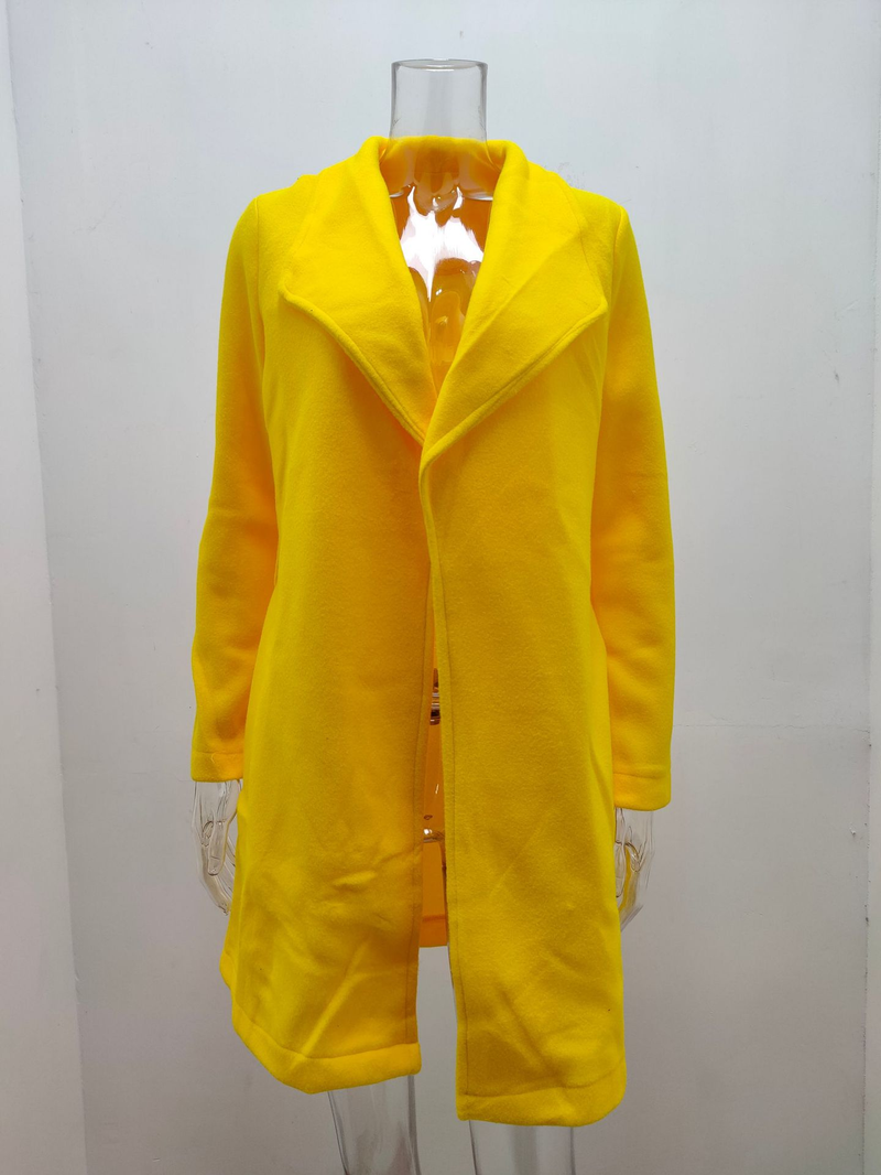 Modischer Damenmantel aus massiver Wolle mit Revers und Schnürung_voghion.com