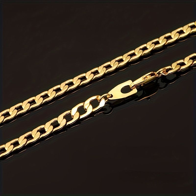 Hot Selling Stainless Steel Golden Men's Cuban Chain Necklace Bracelet 2-piece Set | Hip-hop,Rapper_voghion.com