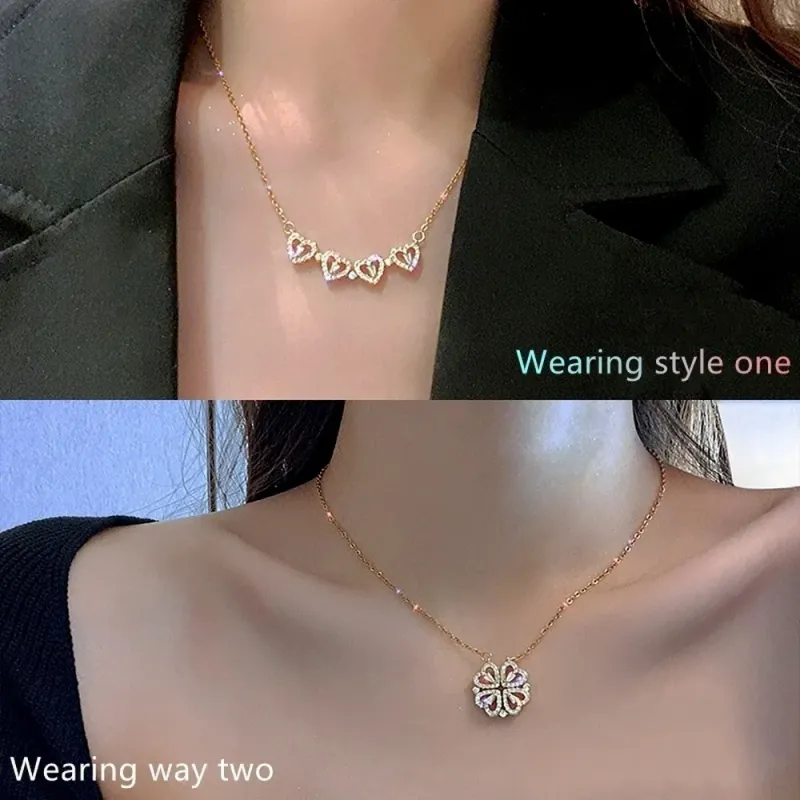 Mode Liefde Klaver Magnetische Vrouwen Hanger Sieraden Temperament Sleutelbeen Ketting Kunstmatige Edelsteen Een Tweevoudig Draag Ketting Cadeau_voghion.com