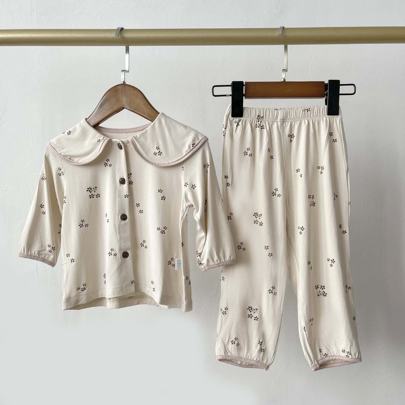 Pijamas para niños de estilo coreano Minicowmother, ropa de otoño e invierno para el hogar, ropa antibacteriana con aire acondicionado para bebés, traje para niños_voghion.com