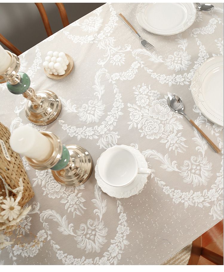 Tischdecke mit Rankenspitze und Fransen – Boho-Esstischläufer in 5 Größen, schmutzabweisend und hitzebeständig (140 x 220 cm, Weiß/Schwarz, Polyester-Baumwolle)_voghion.com