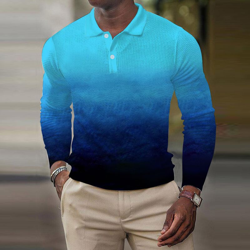 Polo de manga larga con degradado para hombre y mujer: ropa informal de moda para otoño e invierno._voghion.com