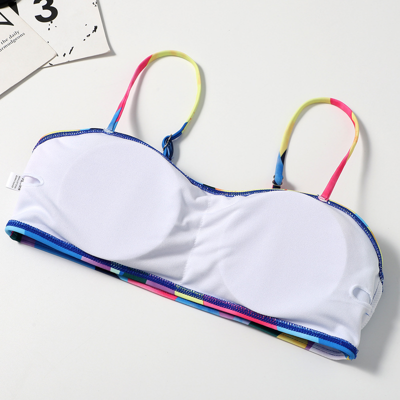 Traje de baño para mujer Top up, malla, conjunto de bikini triangular de tres piezas para mujer, nuevo traje de baño dividido sexy estampado_voghion.com