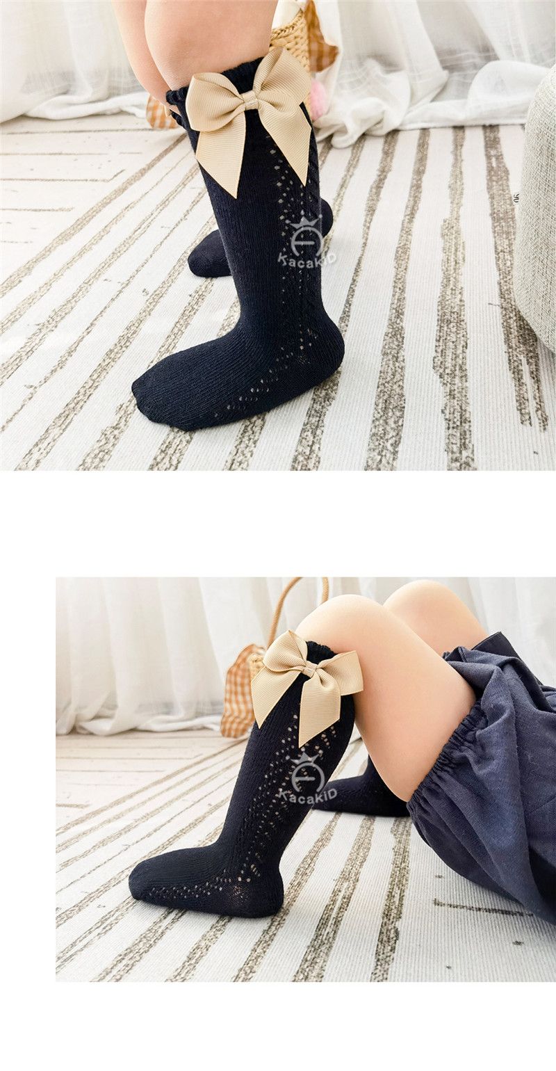 Nuovi calzini estivi alti fino al ginocchio per bambine, calzini lunghi con fiocco, in morbida maglia di cotone traspirante, per bambini, da 0 a 7 anni_voghion.com