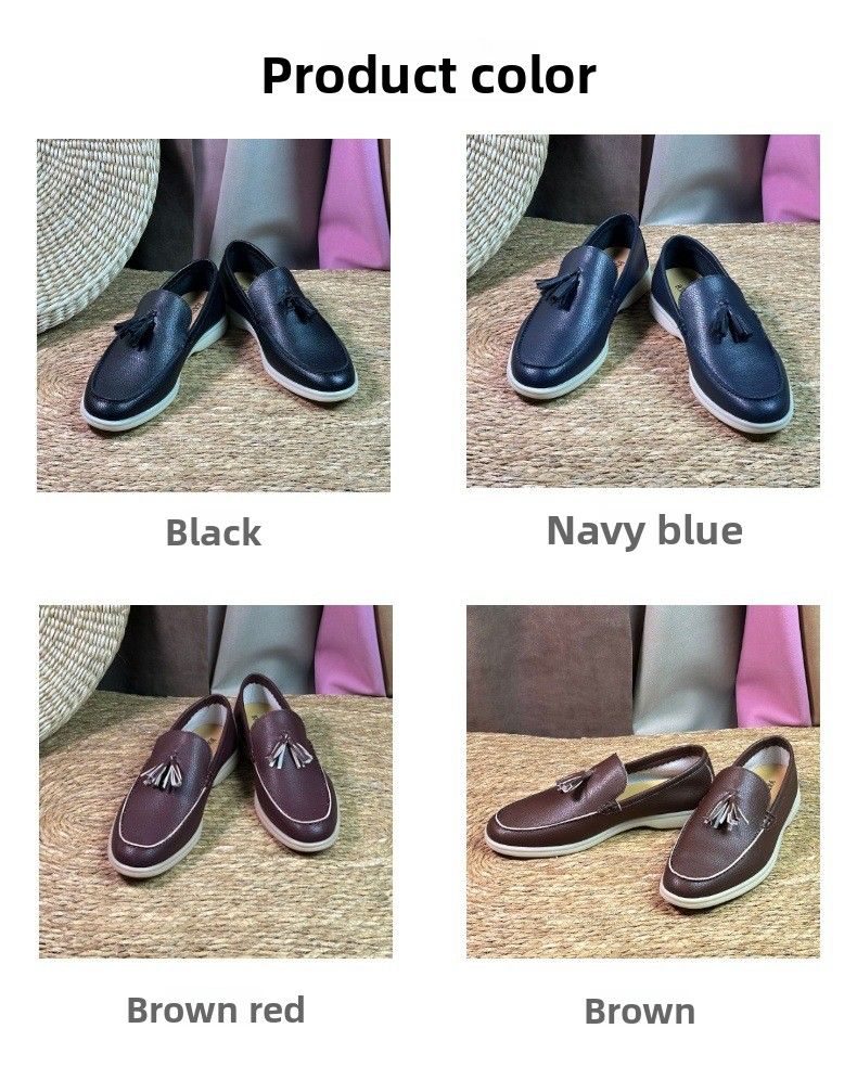 New European & American Style Men's Slip-On Fringe-Trimmed Cowhide Loafers Genuine Leather Comfortable Casual Slip-On Loafers_voghion.com