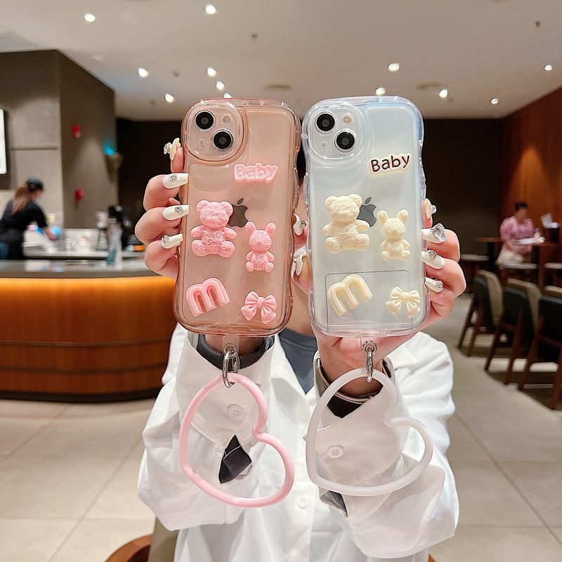 Applicable to Huawei Honor 80 wave air cushion BABY bear phone case P60PRO Bubble Drop-resistant rabbit love bracelet_voghion.com