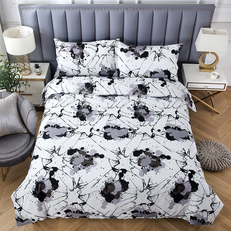 Luxuriöses Bettwäscheset mit Marmormuster im Bohème-Stil, drei- oder vierteilig, gesteppte, dicke Bettdecke aus Baumwolle für Doppelbetten_voghion.com