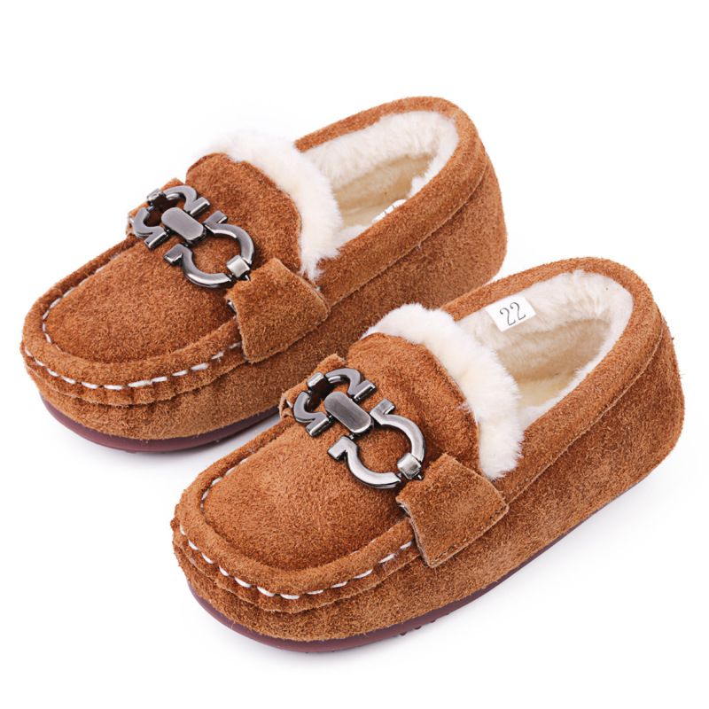 Schwein Prinzessin Fleece-gefüttert für Mädchen Kleinkind Halbschuhe warm pelzigen britischen Stil kleine Kinder Baumwolle Schuhe Baby_voghion.com