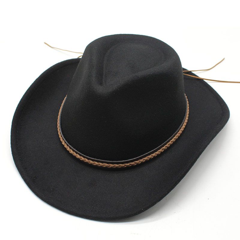 Modny zimowy kapelusz kowbojski z podwiniętym rondem i skórzanym retro dżentelmenem, damską czapką jazzową, kowbojką, kościelną, sombrero_voghion.com
