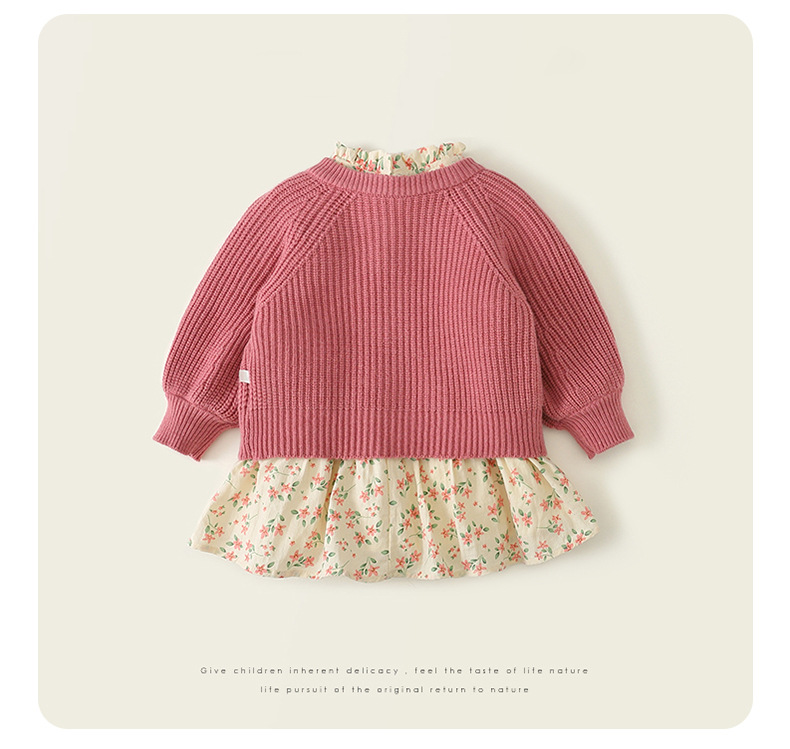 Robe deux pièces à manches longues pour enfants, ensemble cardigan tricoté pour l'extérieur, automne_voghion.com