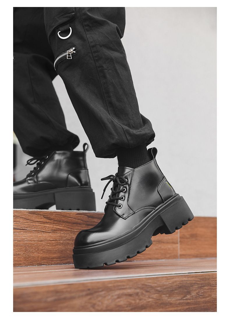 Lace-up High-top Thick-soled Heightening Men's Boots Fleece Short Boots Tooling Boots Martin Boots_voghion.com