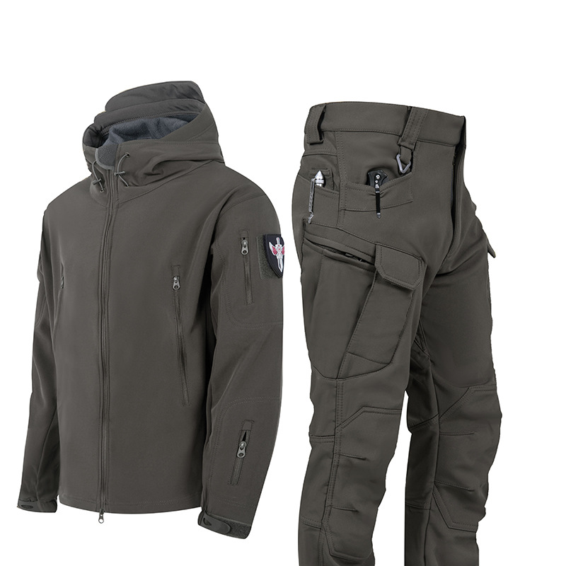 Utendørs haiskinn softshell jakke dress herre vindtett militær fan taktisk jakke vinter fløyel fortykket fjellklatring jakke_voghion.com