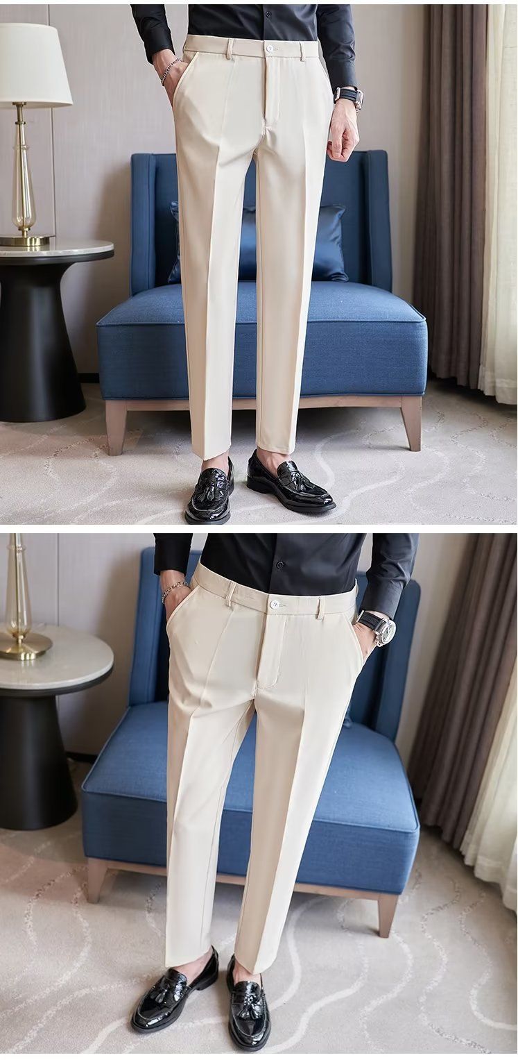 Pantalon slim pour homme, coupe slim, blanc, neuf points, sans repassage, anti-rides, style business, formel, droit, décontracté_voghion.com