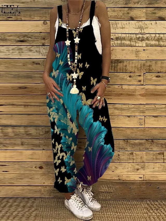 Women's Clothing Women's Cotton Linen Jumpsuit With Floral Print - Sweet Vintage Style Summer Romper, Sleeveless Overalls In 17 Boho Patterns (S-5XL)_voghion.com