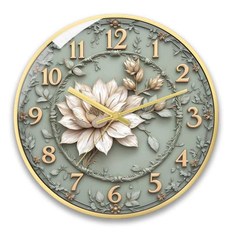 Rococo Wall Decorative Light Luxury Flower Three-Dimensional Home Creative Living Room Quartz Bedroom Silent Table Clock_voghion.com