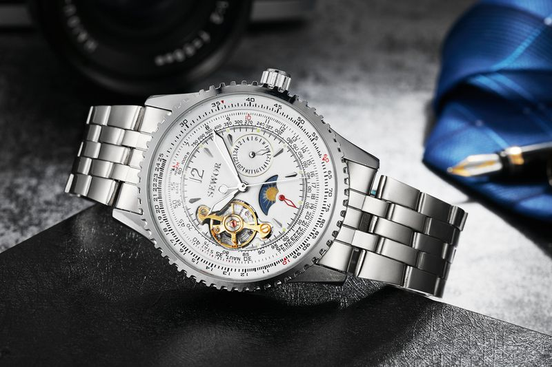 Sewor Steel Strip Multifunctional Sun, Moon, Stars, Hollowed Out Large Flywheel For Men's Business Hinery_voghion.com