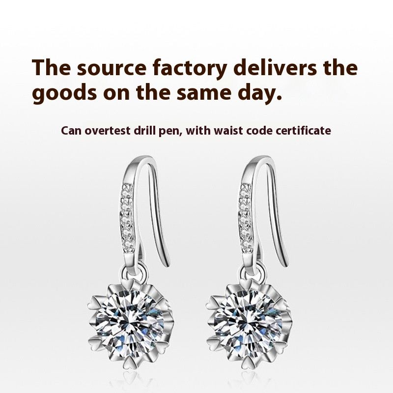 Orecchini a gancio in argento sterling con fiocco di neve e moissanite, semplici, alla moda, temperamento, dal vivo_voghion.com