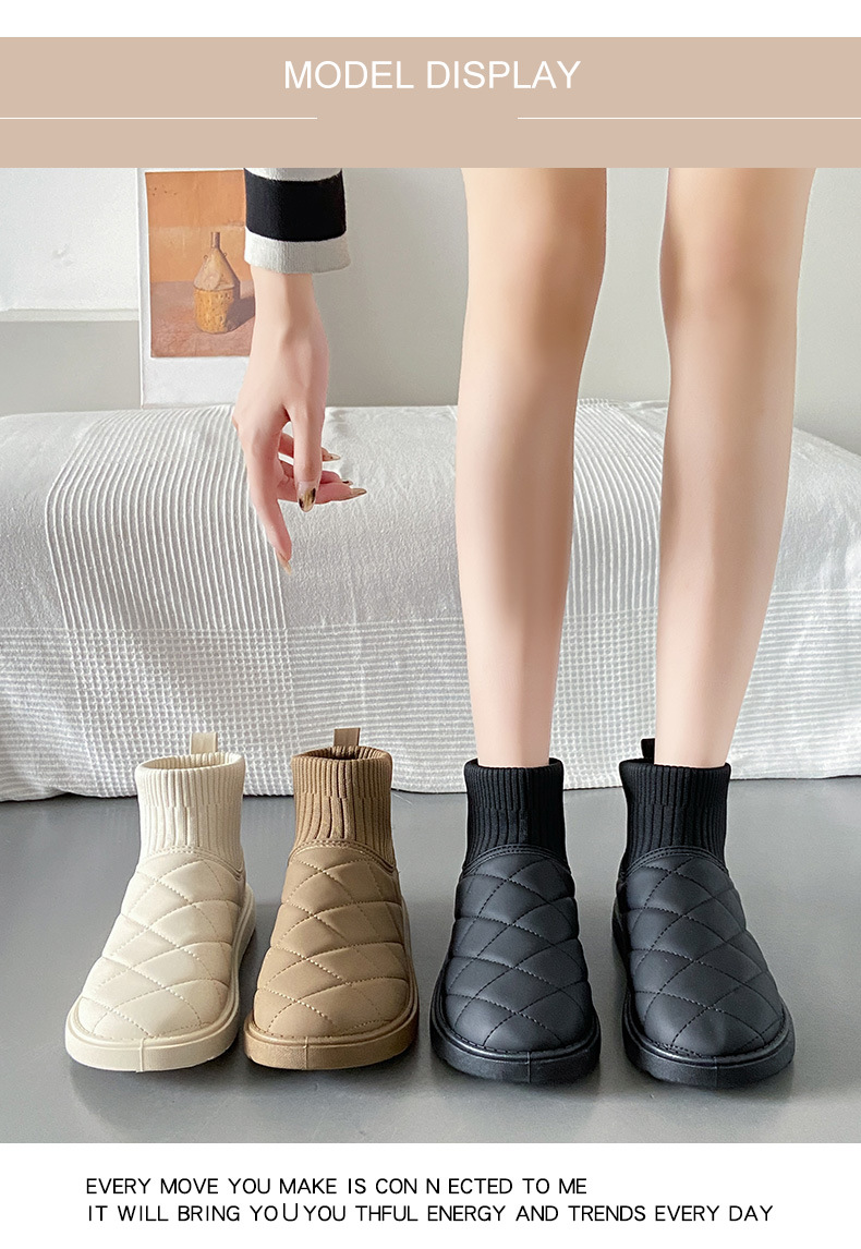 Bottes de neige d'hiver pour femme avec doublure en fausse fourrure, chaussures décontractées à enfiler et bout rond, tige en cuir synthétique imperméable, semelle en caoutchouc antidérapante_voghion.com
