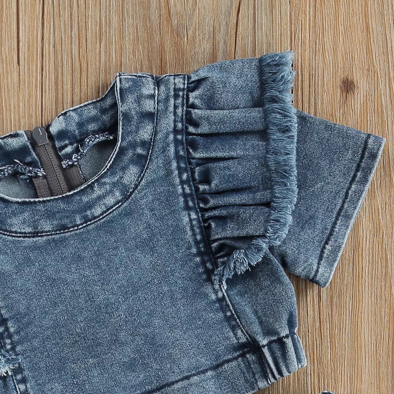 Baby Clothing Girls' dress denim short sleeve ruffled top short skirt two-piece set fashion_voghion.com
