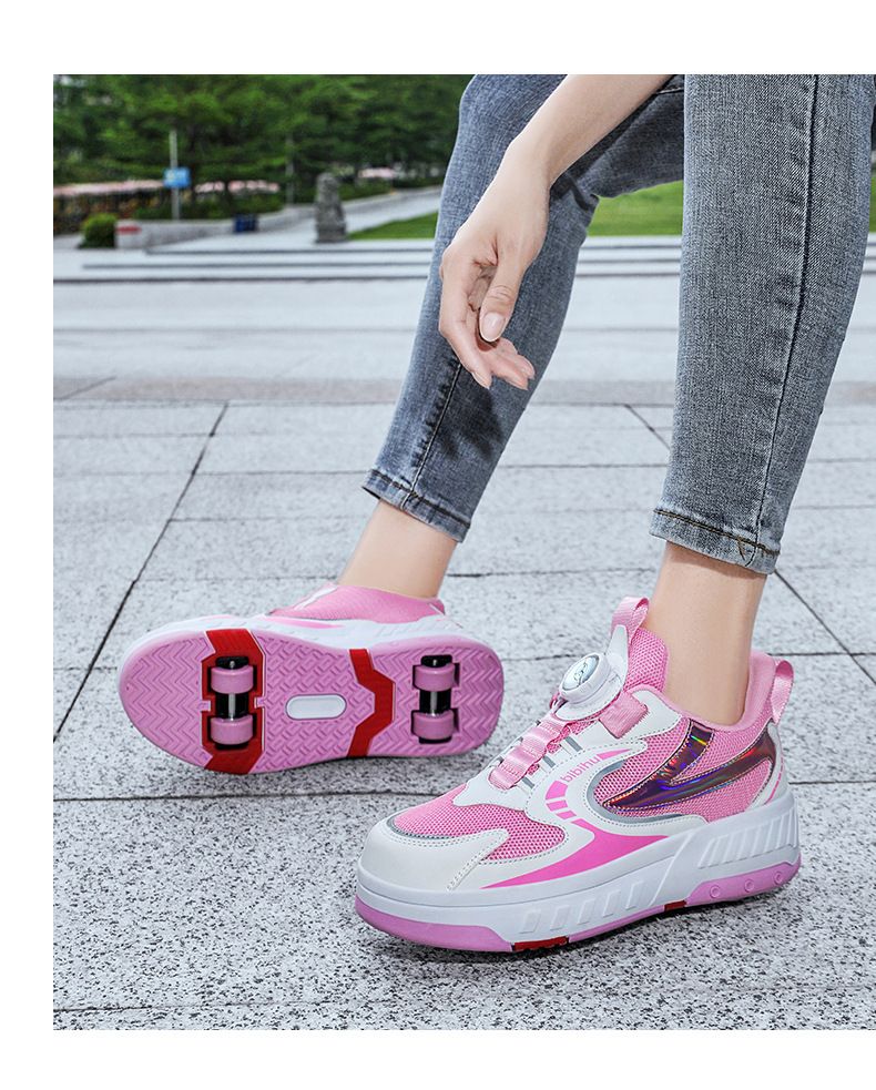 Patines de ruedas de cuatro ruedas para madres y niños, patines de ruedas para niños, patines de ruedas para estudiantes, deformación de contracción invisible_voghion.com