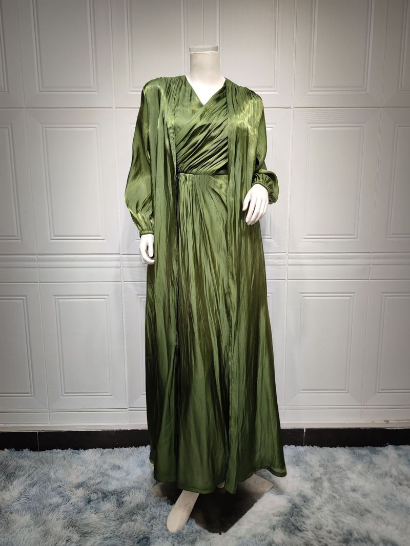 Damenbekleidung Helles Seidenkleid Dubai Robe Mode Abaya Weicher Zweiteiler_voghion.com