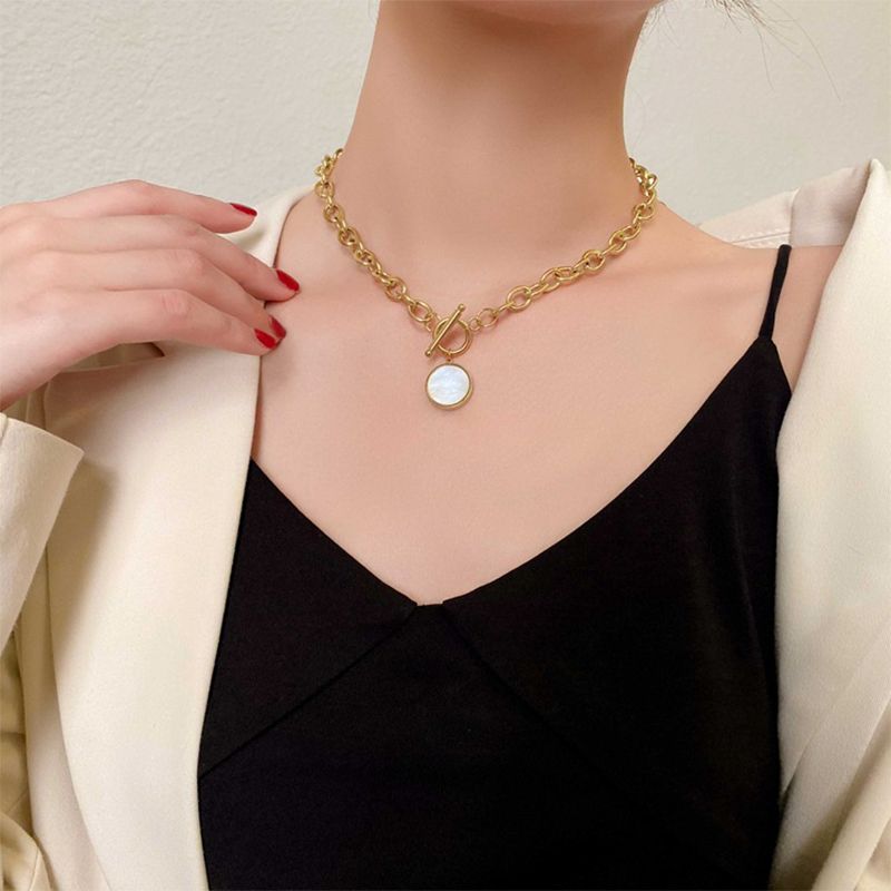 Moda MEYRROYU Acciaio inossidabile Ciondolo rotondo Smalto Collane Catena color oro Choker 2024 Nuovo per le donne Moda Regalo Gioielli_voghion.com