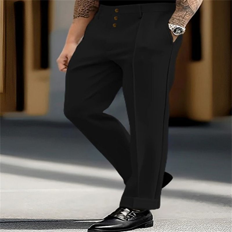 Herenkleding Heren Jeugd Formeel Effen Kleur Mode Knoop Dagelijks Buiten Rechte Pak Broek_voghion.com