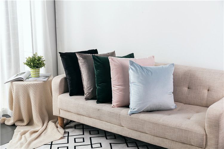 Nordic light luxury solid color thickened Dutch velvet pillow colorful plush sofa cushion bedside cushion_voghion.com