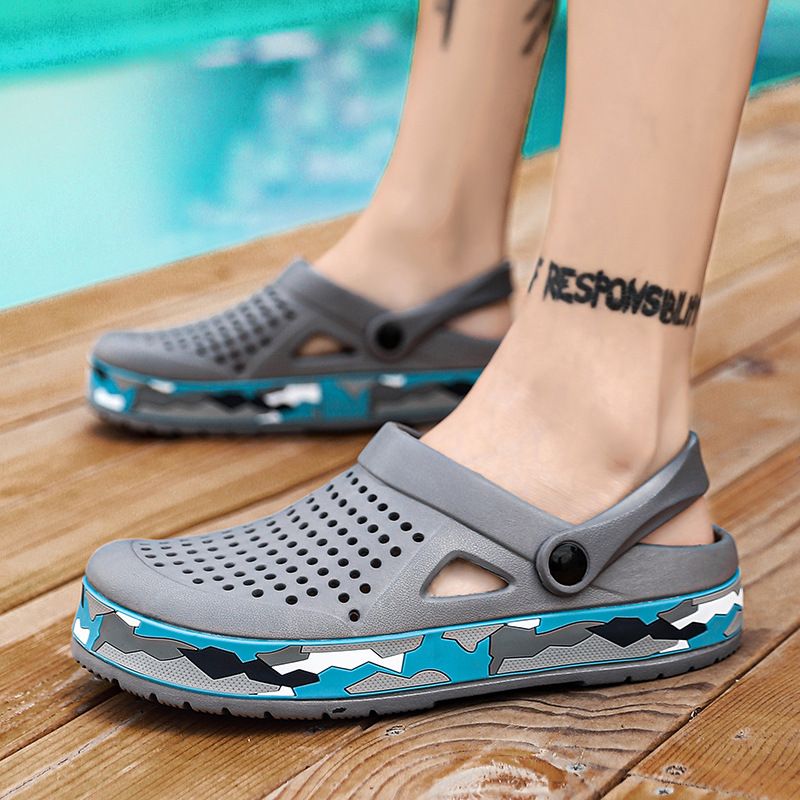 Hausschuhe für Männer im Sommer, tragen atmungsaktive Sandalen auf einem Stirnband, Outdoor-Sandalen, Anti-Rutsch-Strandlöcher, zwei_voghion.com