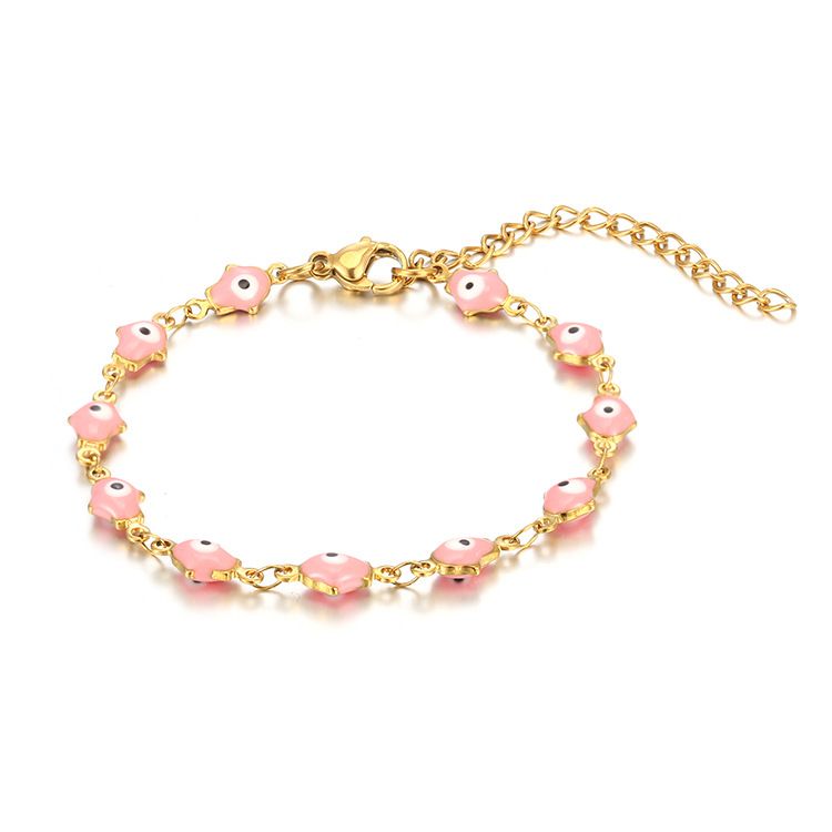European And American Turkish Color Block Stainless Bracelet For Women Titanium Steel Round Evil Eye Necklace_voghion.com