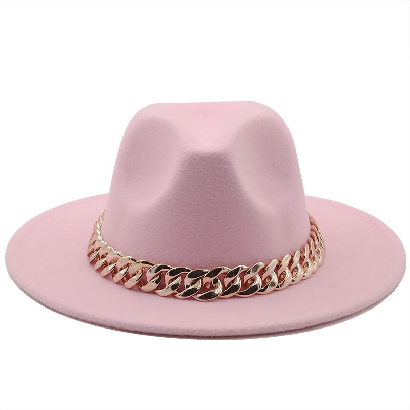 British style woolen jazz hat for men and women wide brimmed hats with chains and wide brimmed felt hats and bags set_voghion.com