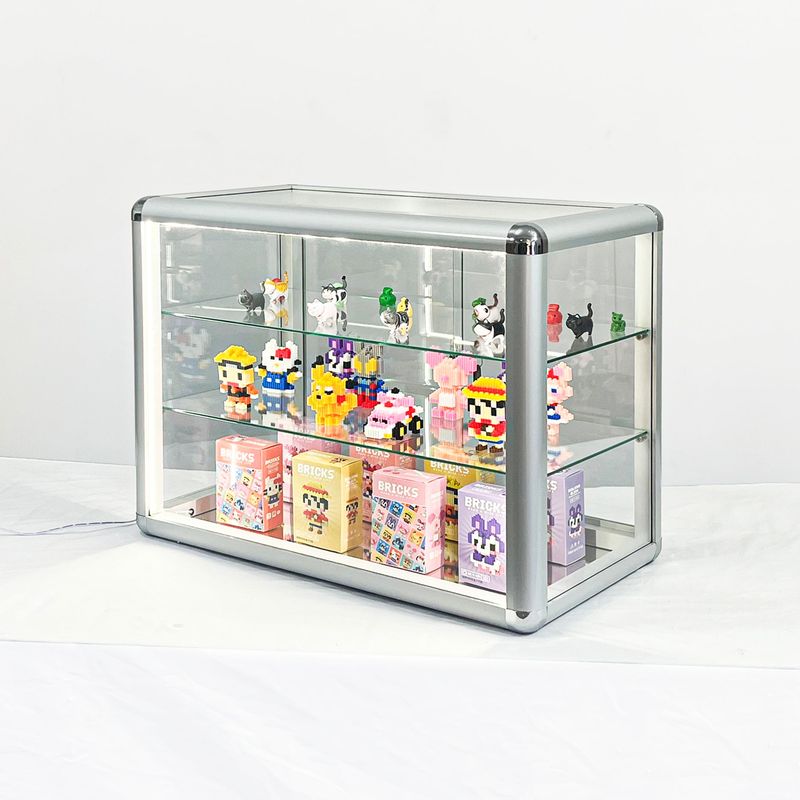 Tempered Glass Top Display Cabinet With Sliding Glass Door And Lock, Standard Aluminum Frame, Display Cabinet With Sliding Glass Door, Lock And LED_voghion.com