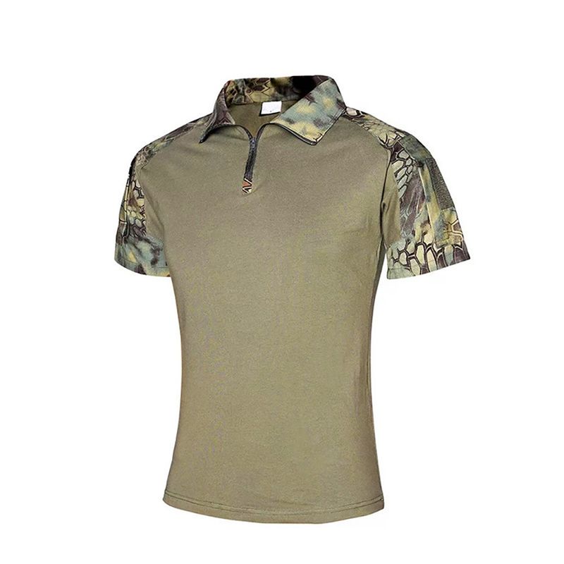 Men's Clothing Patchwork Short Sleeve Shirt Casual T-Shirt With Collar Breathable Cotton Blend Loose Fit Military Style Fashion For Outdoor Daily_voghion.com