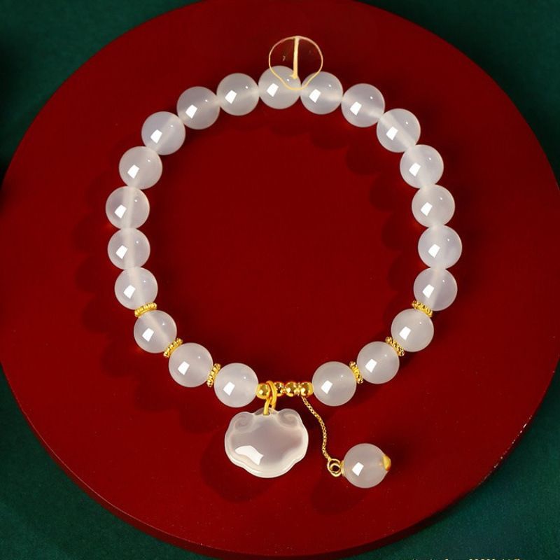 Peace Lock Armband mit Glücksperlen, Kristall Chalcedon Neues Perlenarmband im chinesischen Stil, Geburtstagsgeschenk für_voghion.com