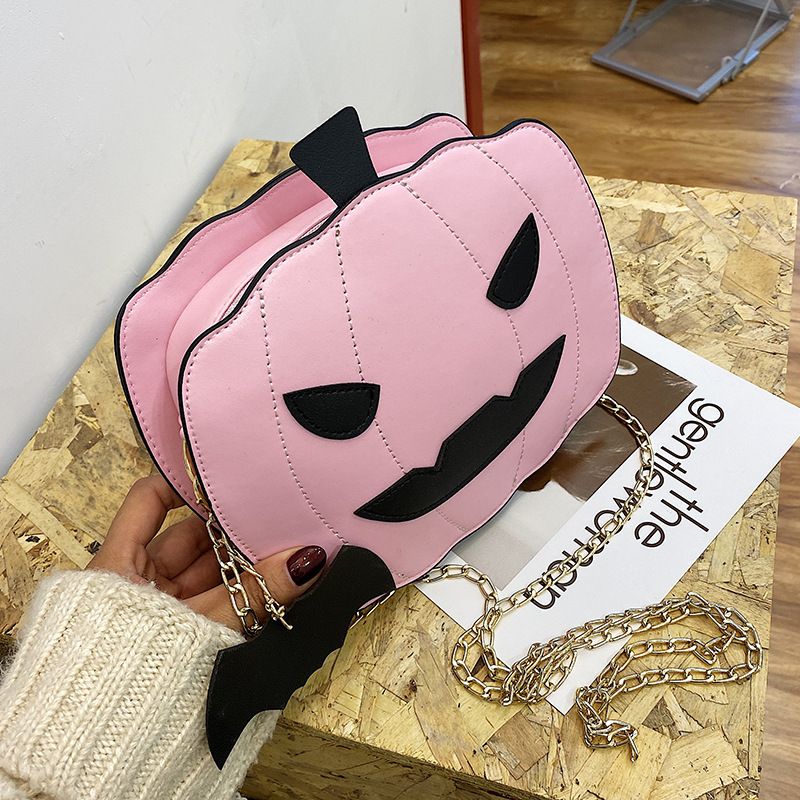 Borsa a tracolla con zucca glitterata a tema Halloween per donna - Borsa a tracolla in PU riflettente retrò con tasche con cerniera, accessorio alla moda e divertente_voghion.com