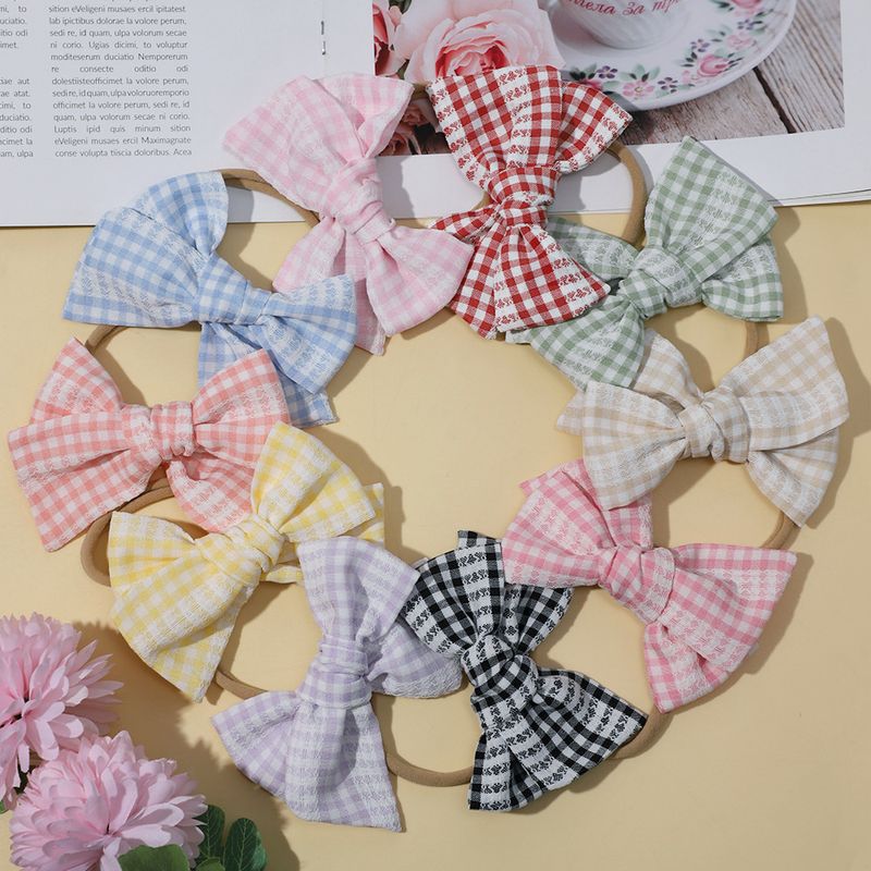 Foreign trade cross-border new children's hair accessories check bow baby fine hair band elastic nylon baby headband wholesale_voghion.com