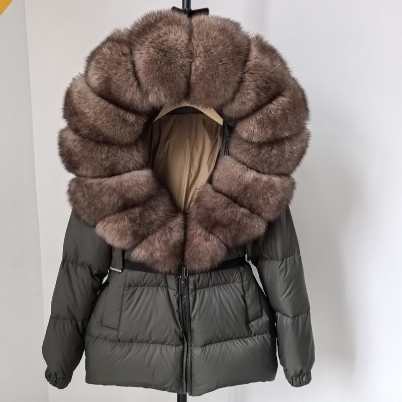 Piumino di alta qualità per donna, stile giapponese e coreano, piumino invernale di alta qualità, lunghezza media, spessore e vita sottile, in pelliccia di volpe_voghion.com
