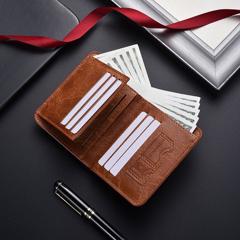 Kurze Herrenbrieftasche aus Leder Crazy Horse Leder mit mehreren Kartenpositionen und großer Kapazität, Diebstahlschutzbürstenbrieftasche für Herren_voghion.com