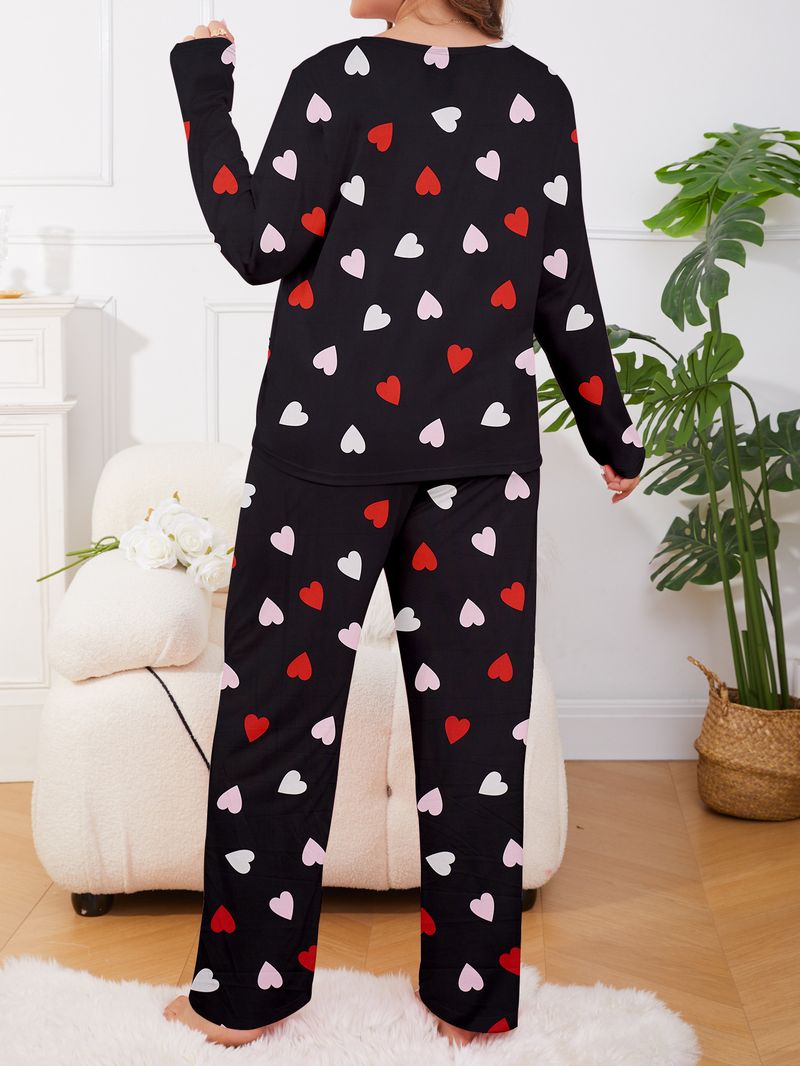 Underwear & Sleepwears large size pajamas women's spring and autumn style love printing long sleeved trousers suit fat MM home clothes_voghion.com