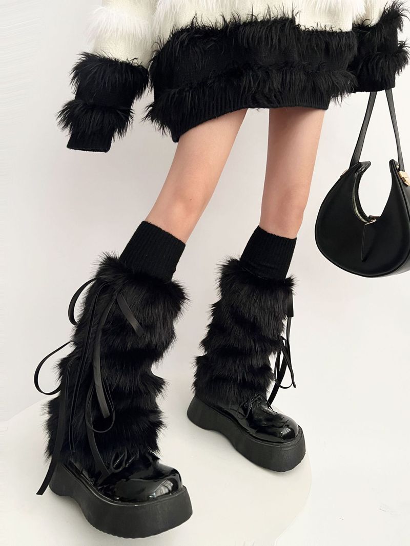 Nouvel an automne et hiver lacets fourrure jambe couverture mi-mollet y2g fille chaude épaissie lapin fourrure chaussettes blanc chaud femmes_voghion.com