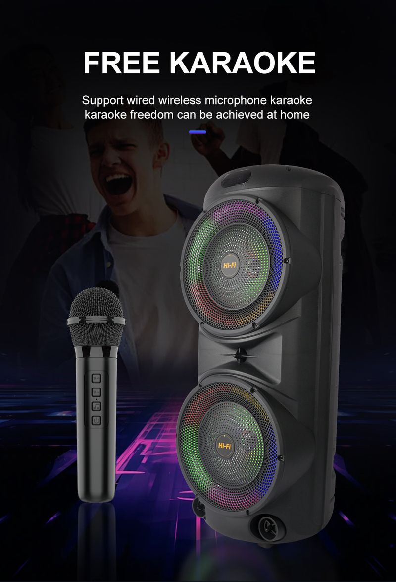 ZQS12206 Dual 10-inch Square Dance Speaker Bass Wireless Microphone Bluetooth Speaker_voghion.com