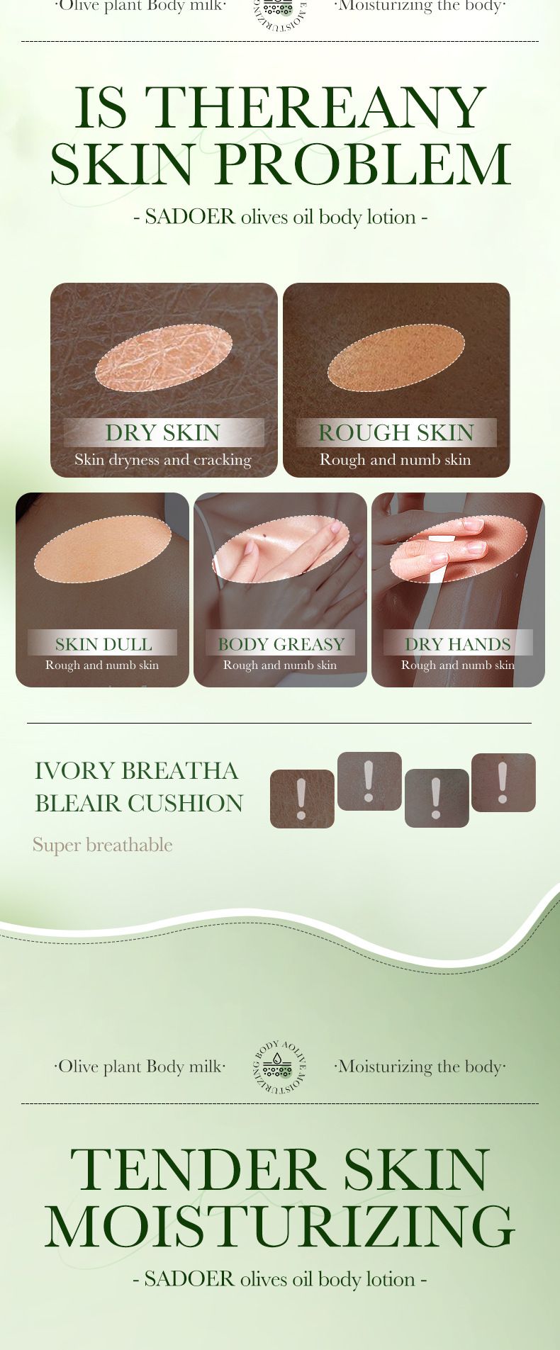 SADOER Olive Feuchtigkeitsspendende Körperlotion Körperverjüngung Hydratisierende Schönheit Grenzüberschreitender Außenhandel_voghion.com