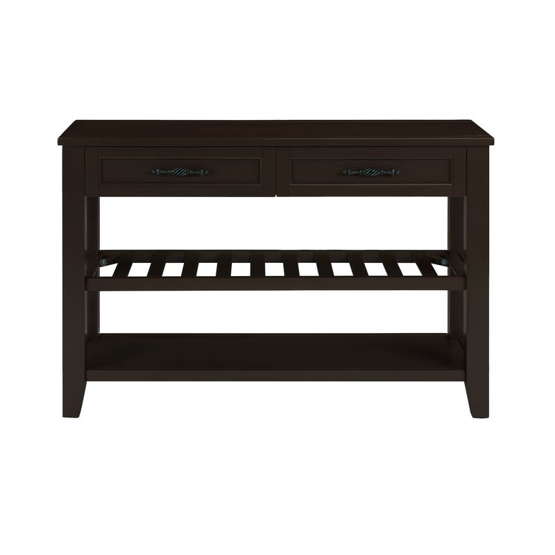 Retro Design Console Table With Two Open Shelves, Pine Solid Wood Frame And Legs For Living Room_voghion.com