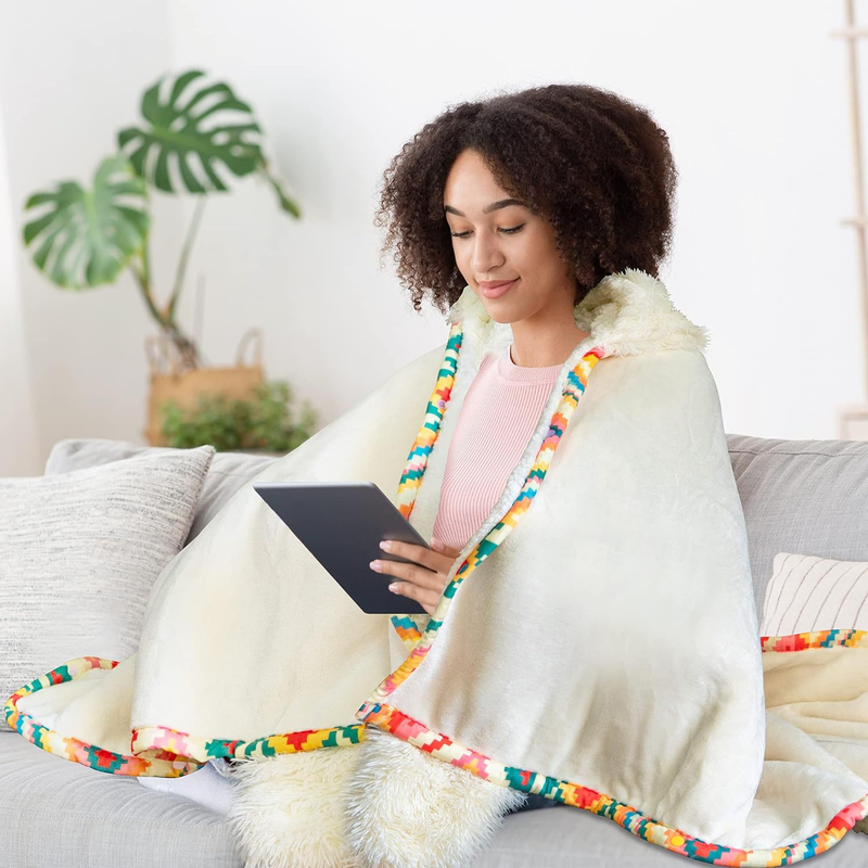Damenbekleidung Niedliche lässige Homewear mit Kapuze, verdickter warmer Lammmantel, Flanell-Schal, mit Kapuze, Damen-Bademantel, Decke_voghion.com