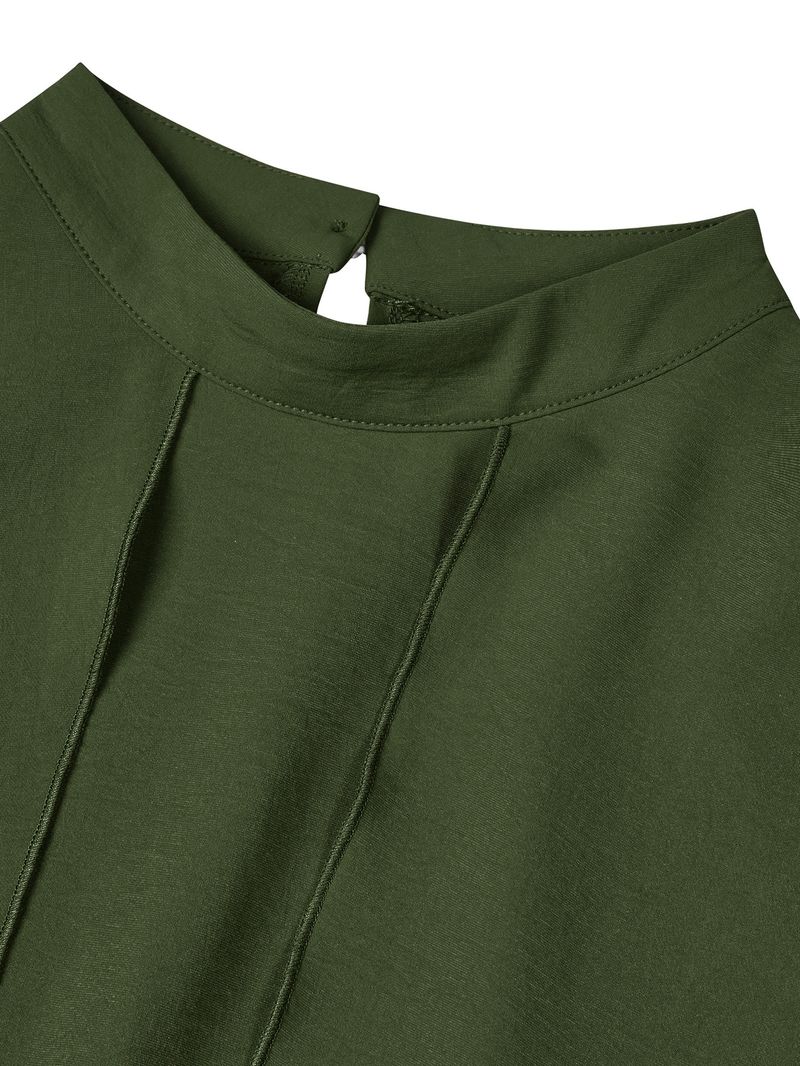 Abbigliamento da donna, camicia in due pezzi finta a maniche lunghe, tinta unita, collo semi-alto, casual, da donna_voghion.com