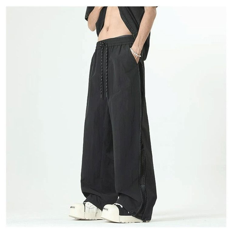 Pantalon d'été fin pour homme, coupe droite, jambes larges, en maille effet soie glacée, coloris uni, disponible en plusieurs couleurs._voghion.com