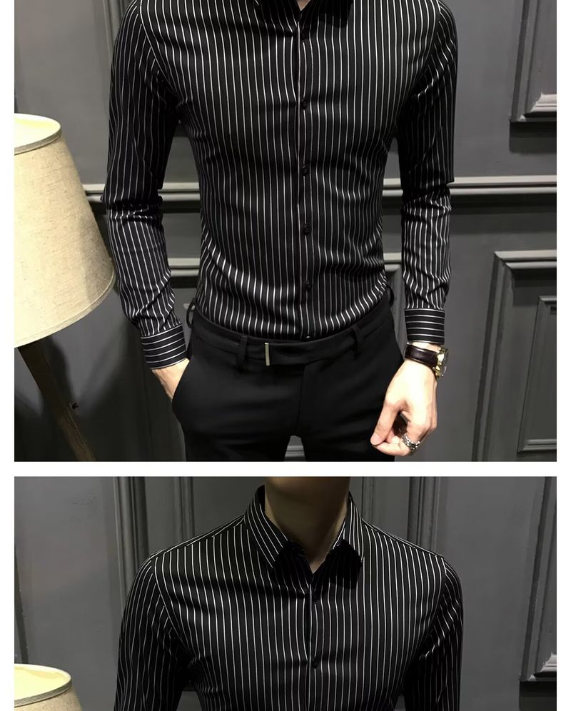 Camicia da uomo in seta a righe – Classica vestibilità slim a maniche lunghe per lavoro e casual (M-XXXL)_voghion.com