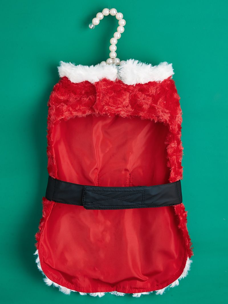 Christmas belt button horizontal slim-fit beautiful red green Christmas teddy Bichon dog fleece coat_voghion.com